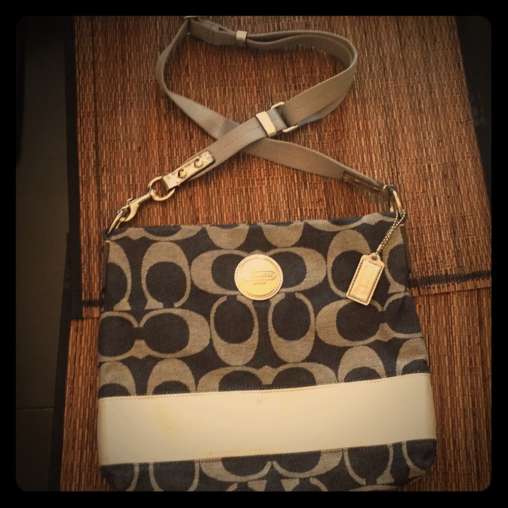 Coach denim and silver leather purse
